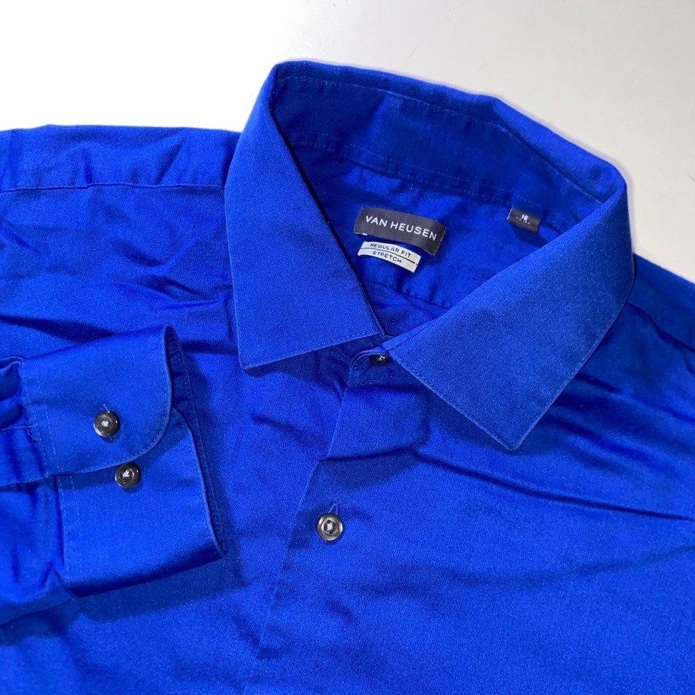 Van Heusen Mens Regular Fit Stretch Dress Shirt Royal Blue 16 32/33 Long Sleeve
